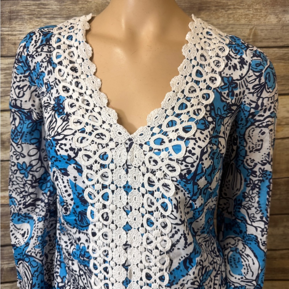 Lilly Pulitzer Brooke Tunic Dress XS Extra Small Ariel Blue Hippy Hippy Shake - Picture 3 of 6